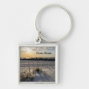 Llavero Destin Beach Florida Jetty Sunset Square Keychain