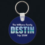 Llavero Destin Beach Trip personalizado Guay Blue<br><div class="desc">Estos geniales personalizados Destin Florida presentan su nombre de grupo personalizado para una reunión familiar o un viaje a la Costa Esmeralda. Las letras de la palabra DESTIN están llenas de hermosas fotografías oceánicas para sus vacaciones.</div>