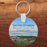 Llavero Destin Florida Beach Sunset Personalizado Vacation<br><div class="desc">Este pintoresco keychain de la playa de Destin Florida presenta la suntuosa puesta de sol rosa y naranja, que afecta suavemente las olas del océano sobre la arena y el césped marino. Hermoso recuerdo de recuerdo de recuerdo de recuerdo con un viaje personalizado y apellido familiar para su lugar de...</div>