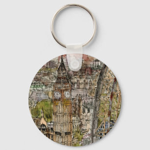 Llavero Destinos   acuarela Big Ben y London Eye