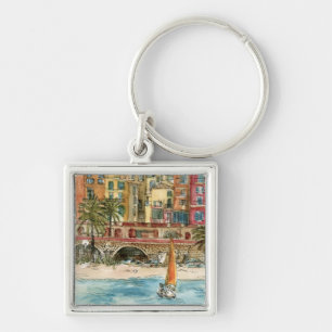 Llavero Destinos  Playa y edificios acuarelas