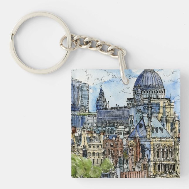 Llavero Destinos | Watercolor River Thames Waterfront (Frente)