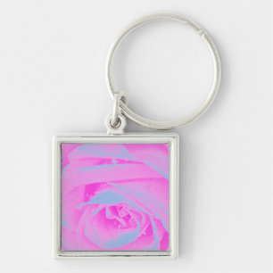 Llavero Detalle de rosa perfecto rosa caliente y azul clar