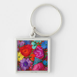 Llavero Detalle del bordado tradicional textil floral