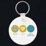 Llavero Detector Metalizado de Peace Love<br><div class="desc">Detector Metalizado de amor por la paz. Obtén este divertido y pacífico diseño con tu hobby,  ocupación u obsesión con grandes camisetas,  pegatinas y mucho más. ¡También hacen grandes regalos!</div>