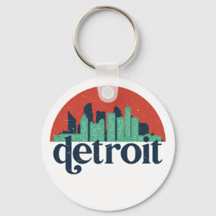Llavero Detroit Michigan City Skyline Retro City