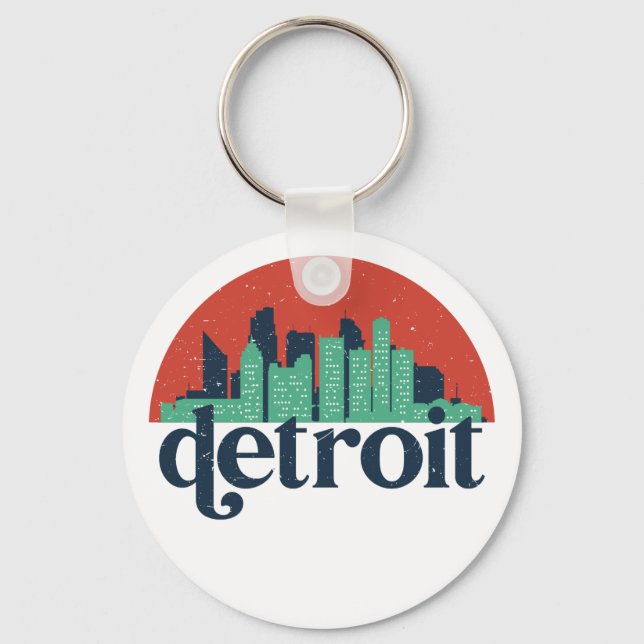 Llavero Detroit Michigan City Skyline Retro City (Anverso)