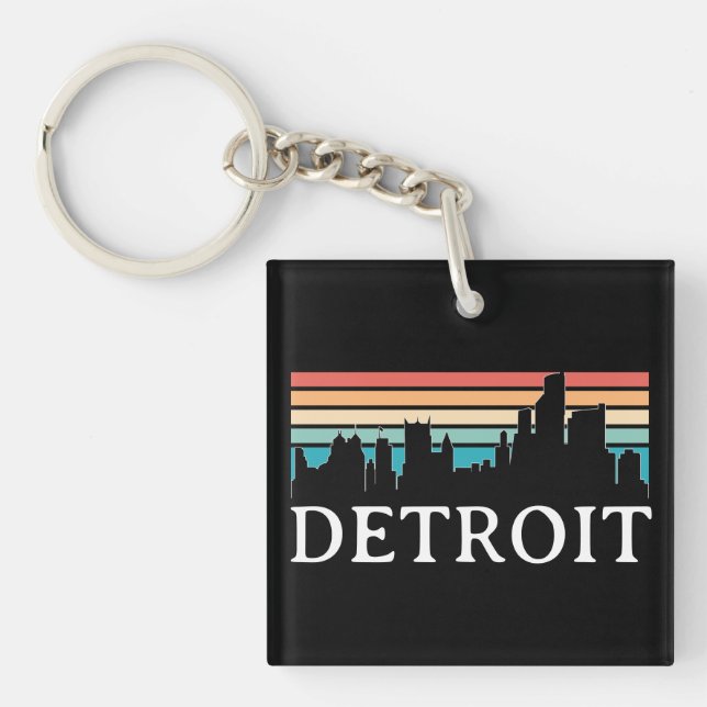 Llavero Detroit Michigan Retro Vintage Sunset Skyline (Frente)