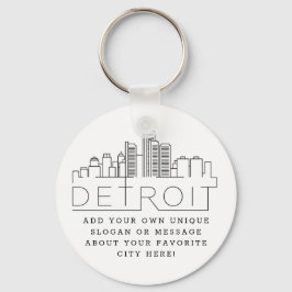 Llavero Detroit, Michigan Stylized Skyline | Custom Slogan