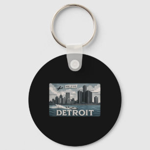 Llavero Detroit Skyline Design With What Up Doe