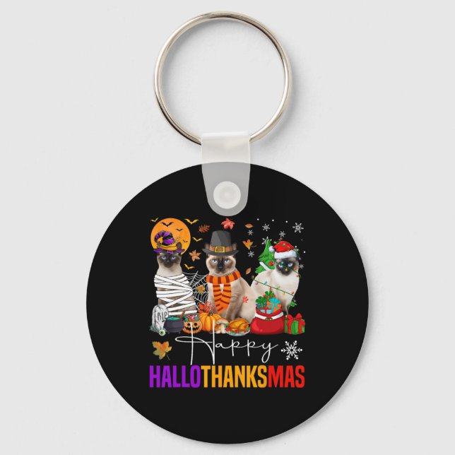 Llavero Día de Acción de Gracias de Hallothanksmas Siamese (Anverso)