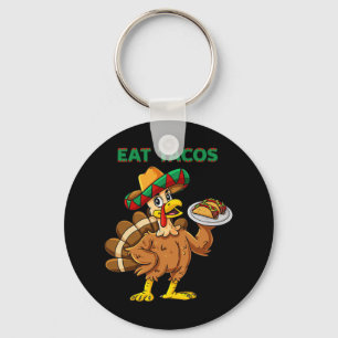 Llavero Día de Acción de Gracias Turquía come tacos sombre