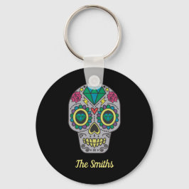 Llavero Día de la Calavera Muerta con Rosa y cristal