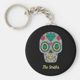 Llavero Día de la Calavera Muerta con Rosa y cristal