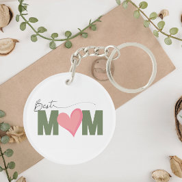 Llavero Día de la madre de corazón rosado verde moderno