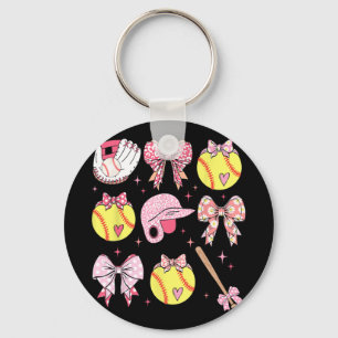 Llavero Día de la Madre de mamá Coquette Pink Bow Softball