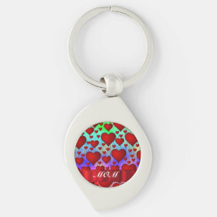 Llavero Día de la Madre de patrón de corazón rojo