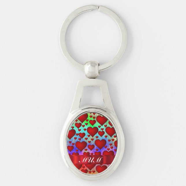 Llavero Día de la Madre de patrón de corazón rojo (Anverso)