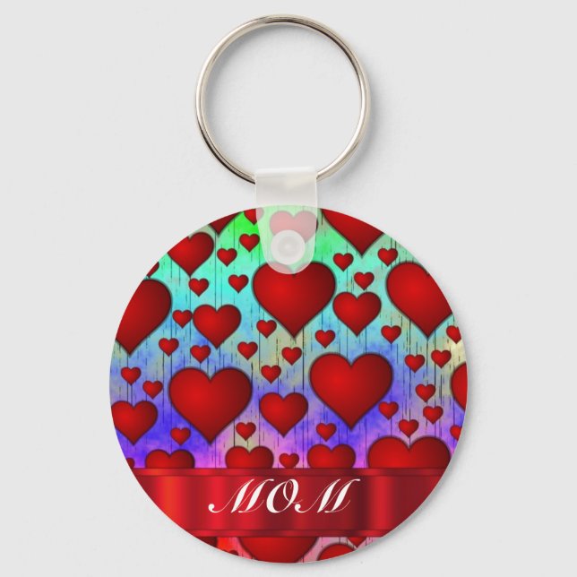 Llavero Día de la Madre de patrón de corazón rojo (Anverso)
