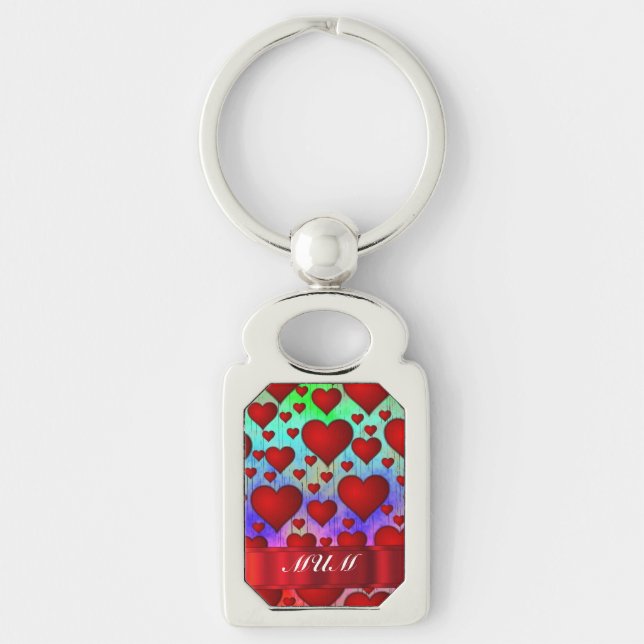 Llavero Día de la Madre de patrón de corazón rojo (Anverso)