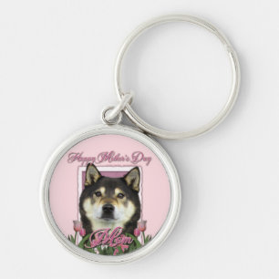 Llavero Día de la Madre - tulipanes rosados - Shiba Inu -