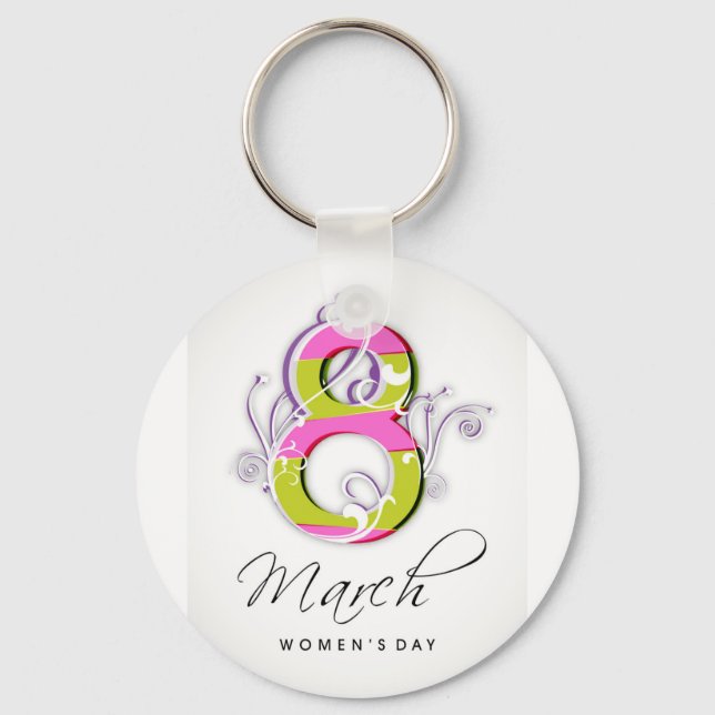 Llavero Día de la mujer con flores número 8 (Anverso)