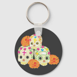 Llavero Día de las Calaveras Azucareras Muertas y Marigole