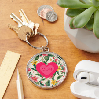 Llavero Día de las Madres, Corazón de Amor Rosa y Patrón d
