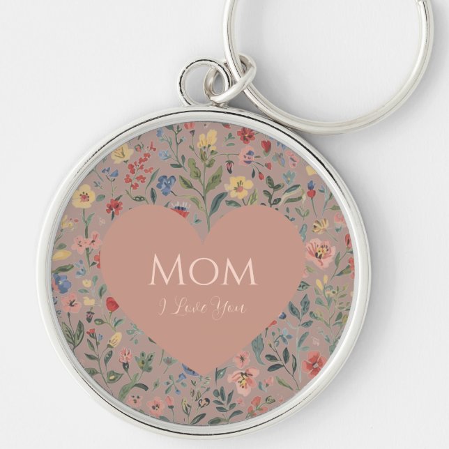 Llavero Día de las Madres,Te Quiero,Flores Patrón,Corazón  (Frente)
