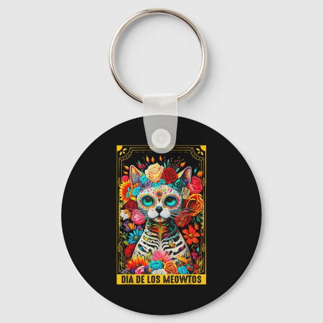 Llavero Dia De Los Meowtos Sugar Skull Cat Gift  (Anverso)