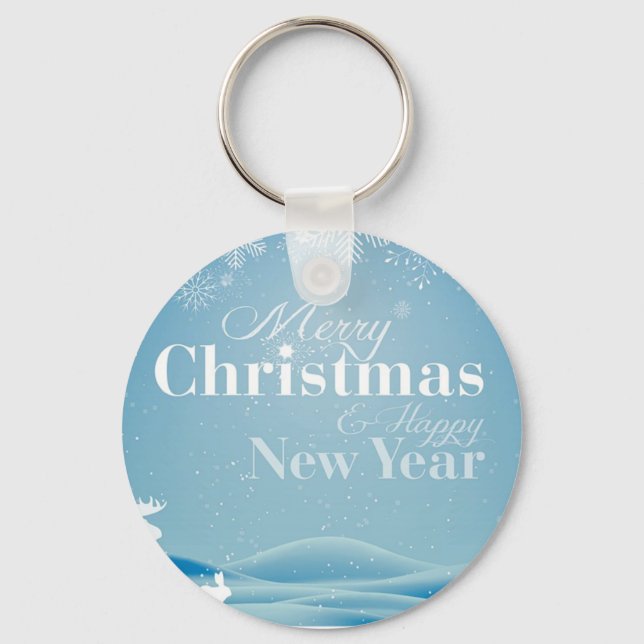 Llavero Día de nieve con copos de nieve y conejo (Anverso)