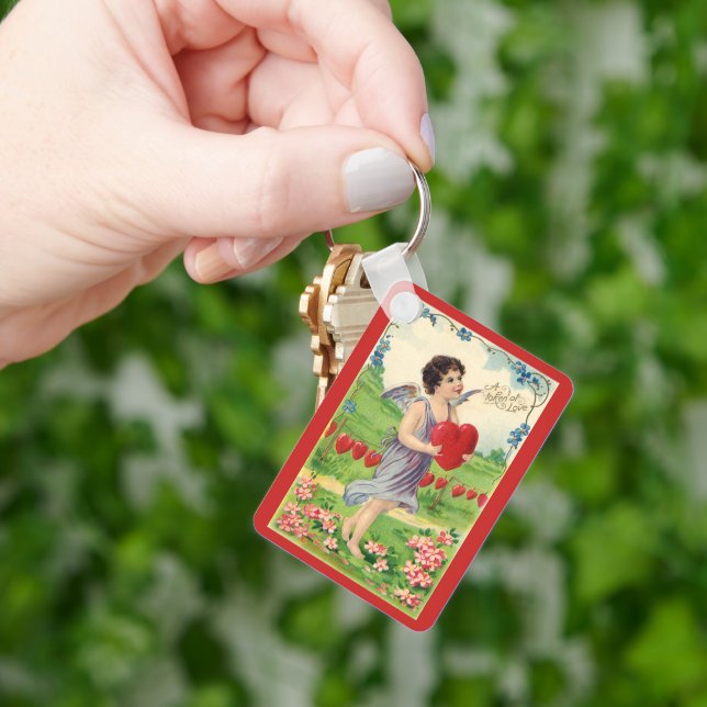 Llavero Día de San Valentín antiguo, ángel victoriano con  (Mano)