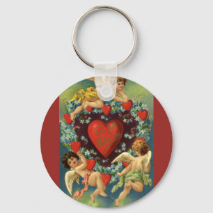 Llavero Día de San Valentín antiguo, corazones de ángeles 