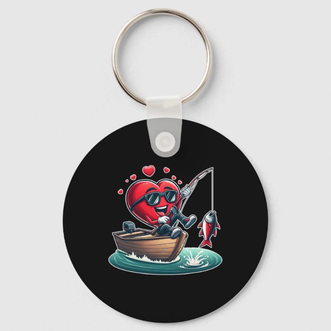 Llavero Día de San Valentín de pesca con corazón para homb (Anverso)