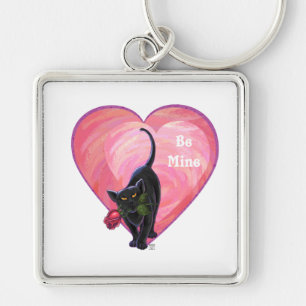 Llavero Día de San Valentín del gato negro