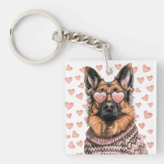 Llavero Día de San Valentín German Shepherd Dog (Frente)