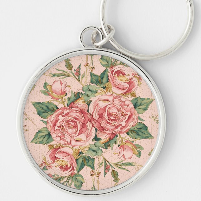 Llavero Día de San Valentín, hermosas flores de rosas rosa (Frente)