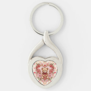 Llavero Día de San Valentín, Oso de peluche, Corazón de am
