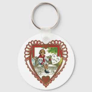 Llavero Día de San Valentín Victoriano Antiguo, Niño en Co