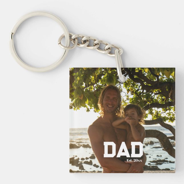 Llavero Día del Padre Foto Personalizable Año Padre (Frente)