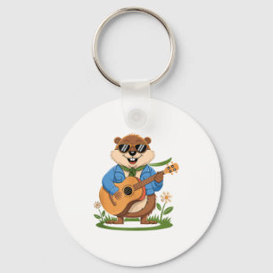 Llavero Día Feliz de la Marmota Toca la Guitarra Animal Di