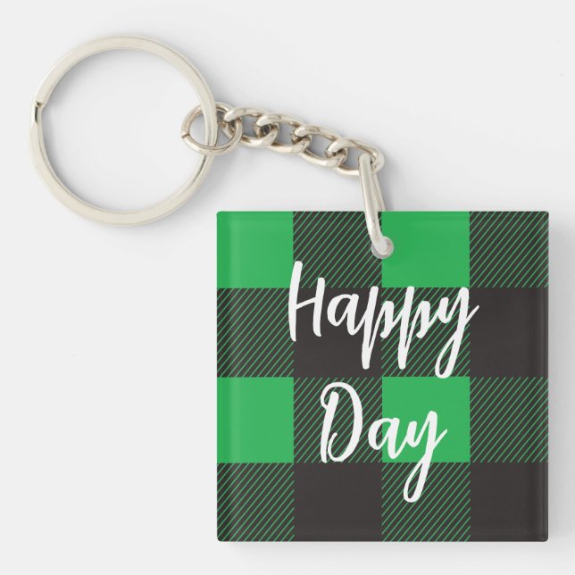 Llavero Día feliz del patrón verde plasmado (Frente)