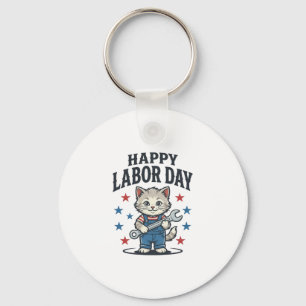 Llavero Día Feliz del Trabajo Gato Trabajador Patriótico D