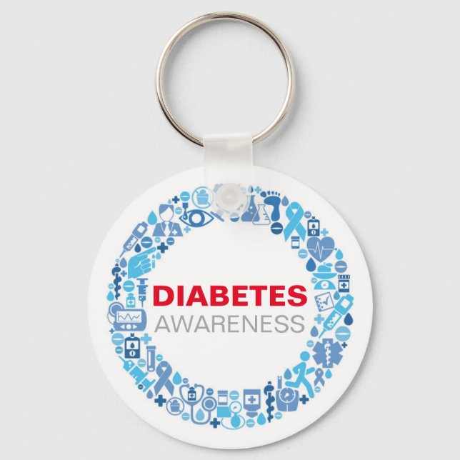 Llavero Diabetes Awareness blue circle with symbols (Anverso)