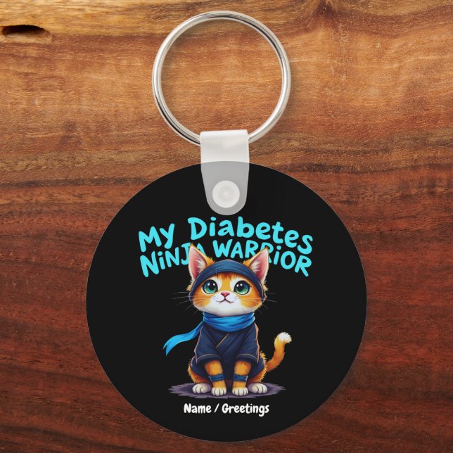 Llavero Diabetes Awareness Ninja Warrior Brave Cat Graphic (Anverso)