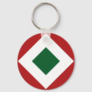 Llavero Diamante verde, negrita frontera blanca en rojo