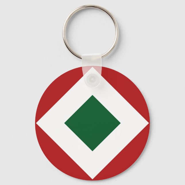 Llavero Diamante verde, negrita frontera blanca en rojo (Anverso)