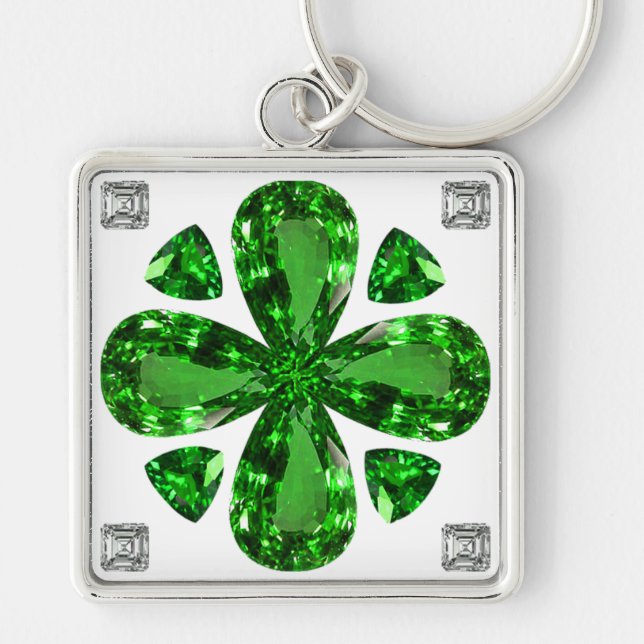 Llavero Diamante y Esmeralda Gemstone Art, Green Keychain (Frente)