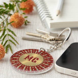 Llavero Diamantes rojos blancos personalizados con monogra
