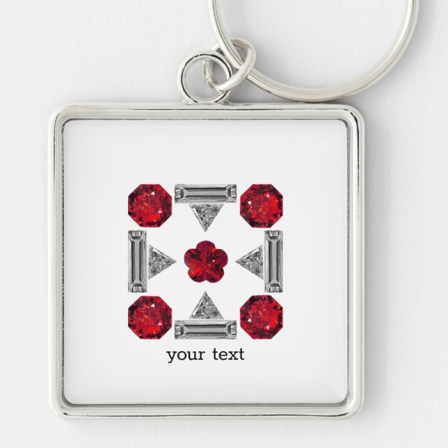 Llavero Diamond Ruby Gemstone Art, Rojo (Frente)